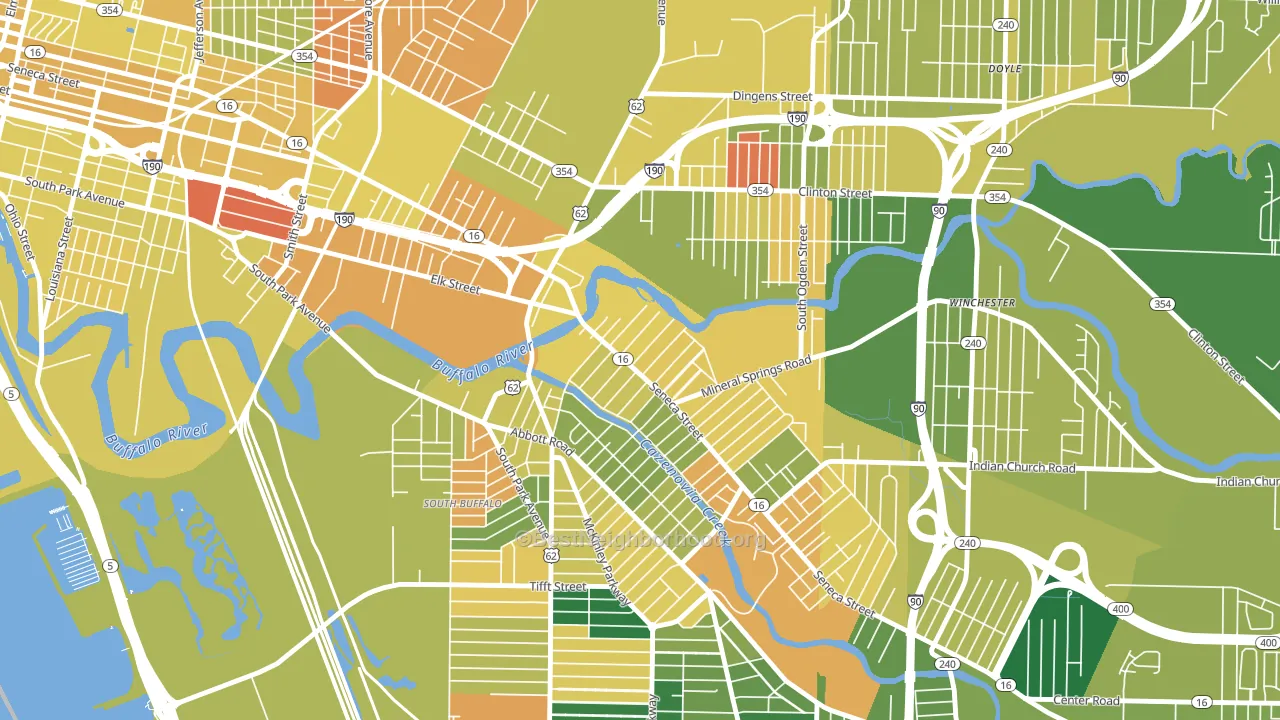 Seneca, Buffalo, NY block-group voter-turnout map