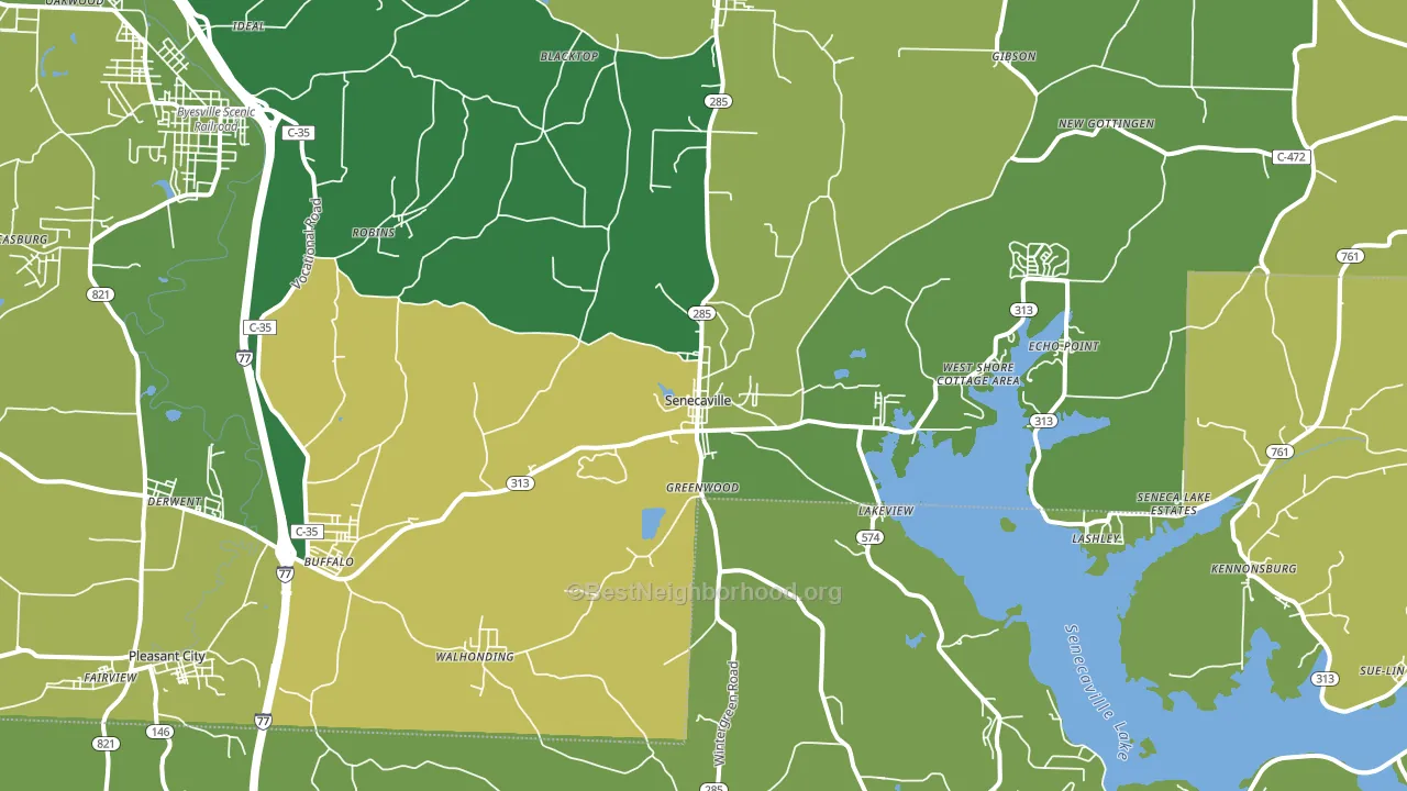 Senecaville, OH block-group voter-turnout map