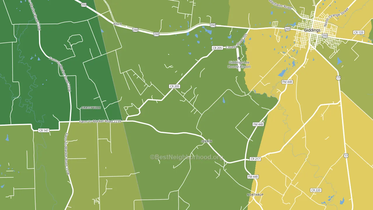 Serbin, TX block-group voter-turnout map