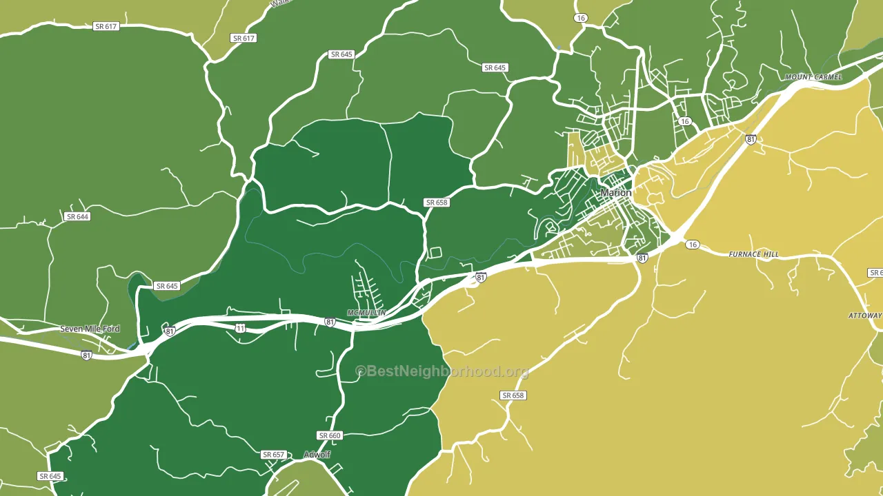 Seven Mile Ford, VA block-group voter-turnout map