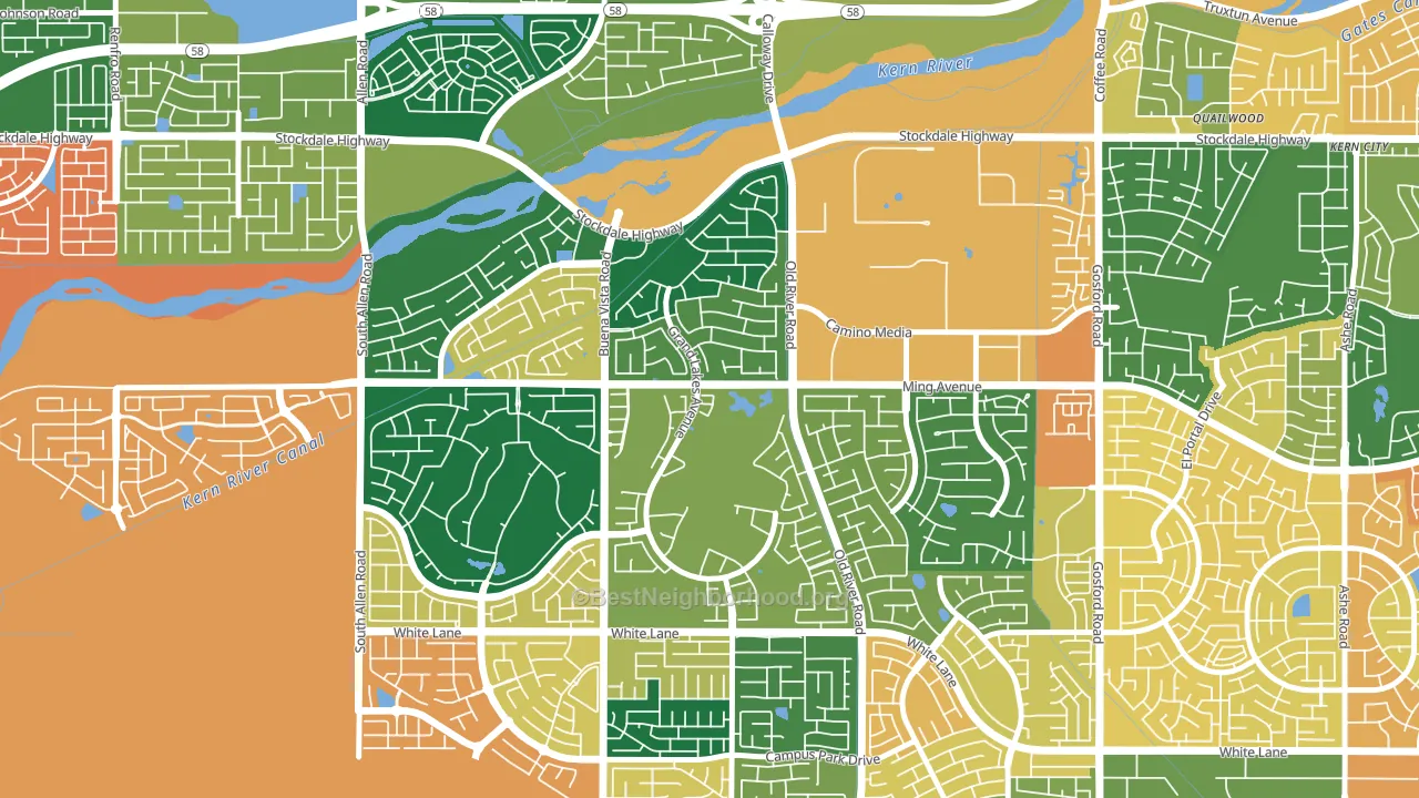 Seven Oaks, Bakersfield, CA block-group voter-turnout map