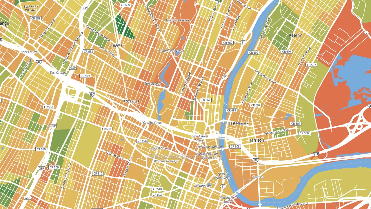 Seventh Avenue, Newark, NJ block-group voter-turnout map
