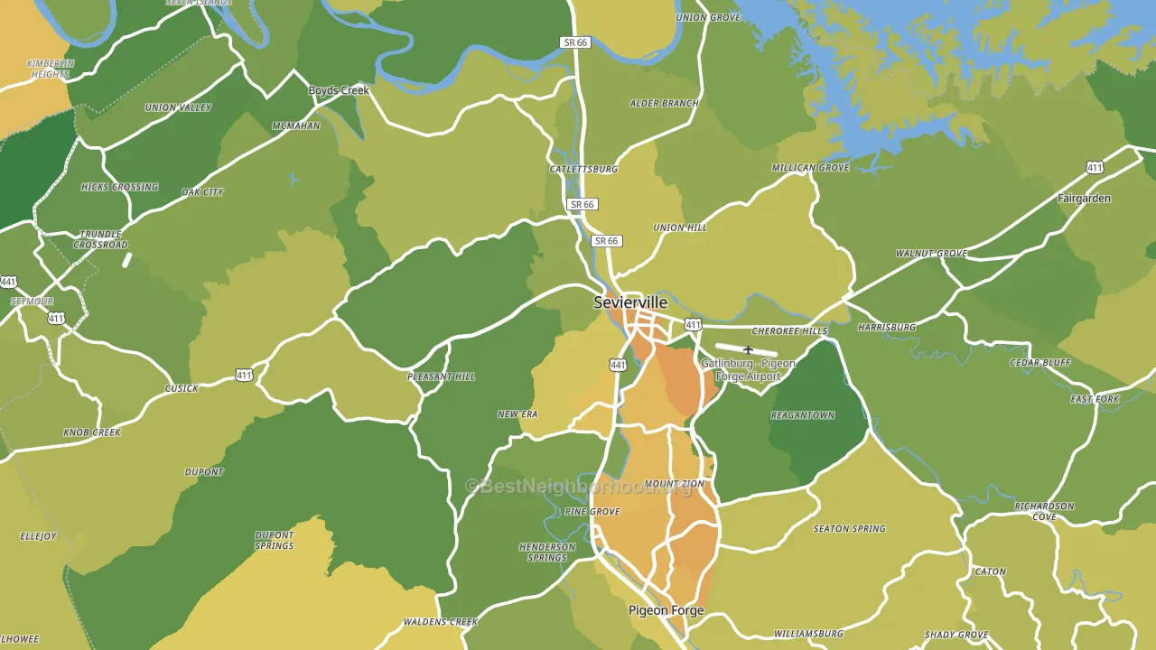 Sevier County, TN block-group voter-turnout map