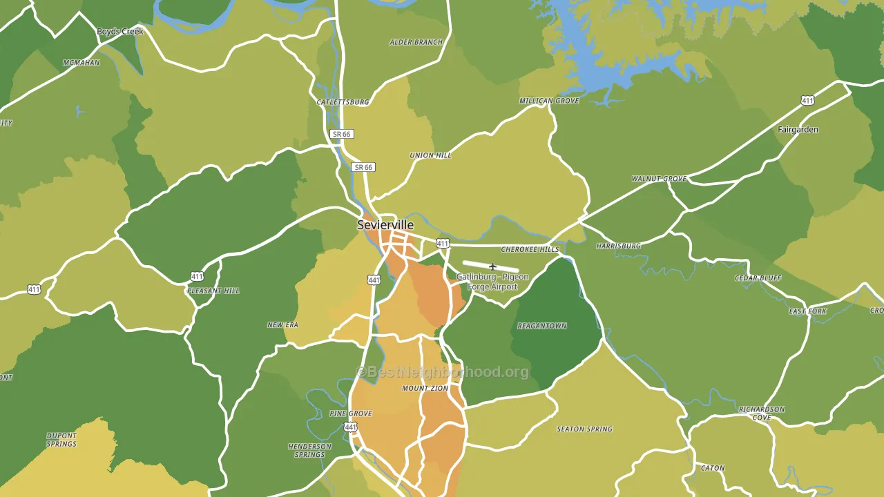 Sevierville, TN block-group voter-turnout map