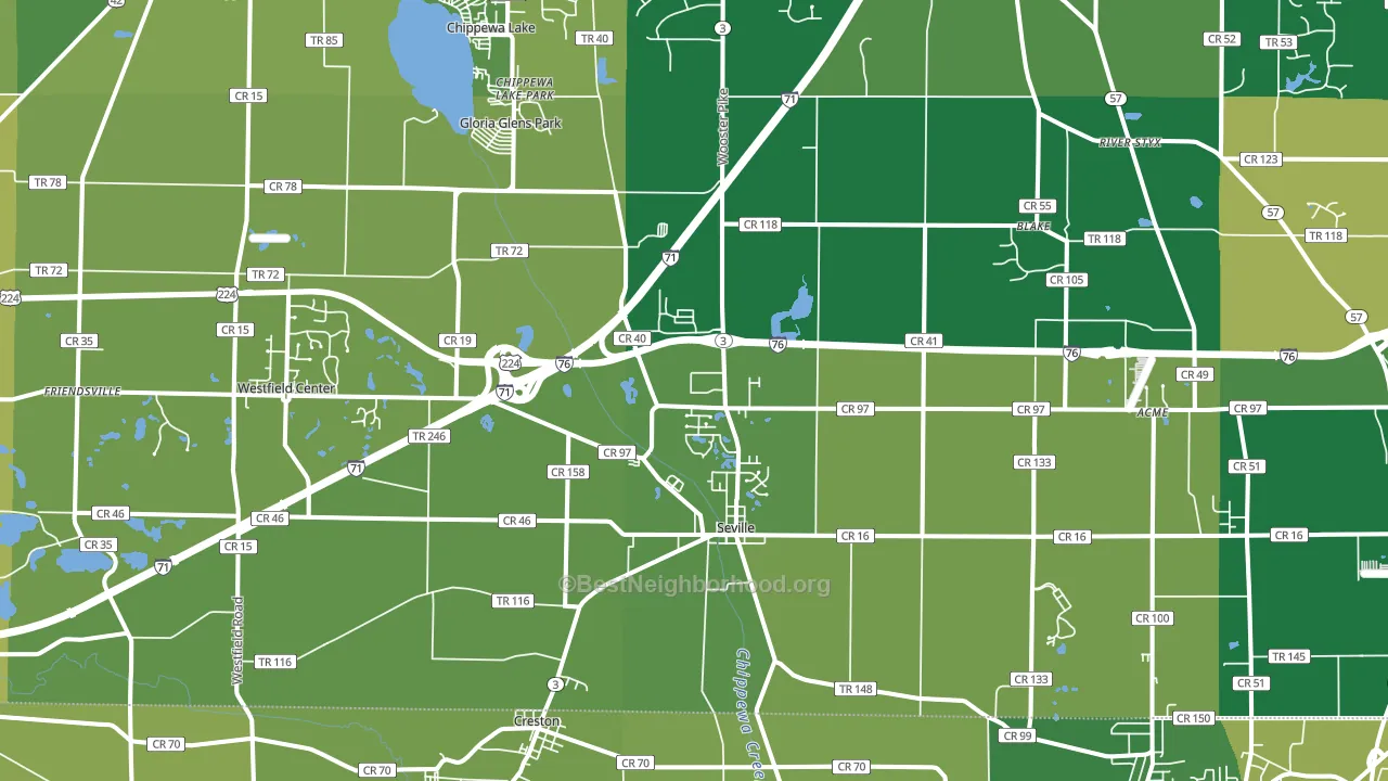 Seville, OH block-group voter-turnout map