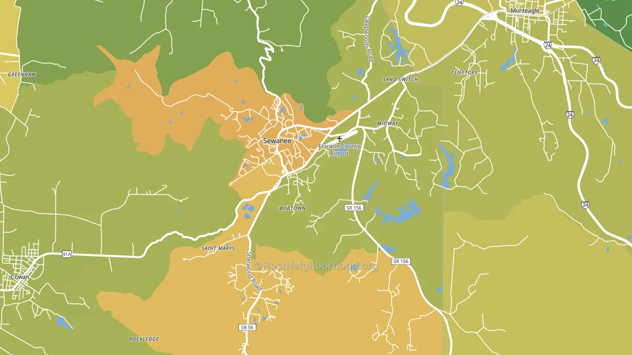 Sewanee, TN block-group voter-turnout map