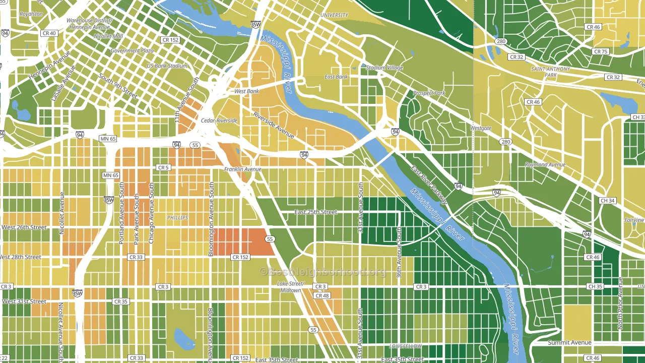 Seward, Minneapolis, MN block-group voter-turnout map
