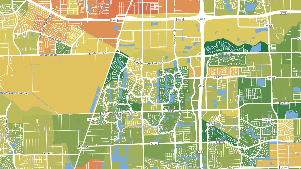 Shadow Creek Ranch, Pearland, TX block-group voter-turnout map