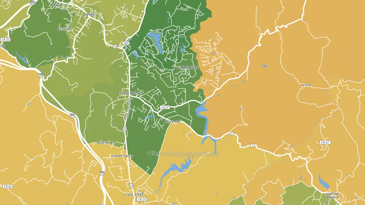 Shady Spring, WV block-group voter-turnout map