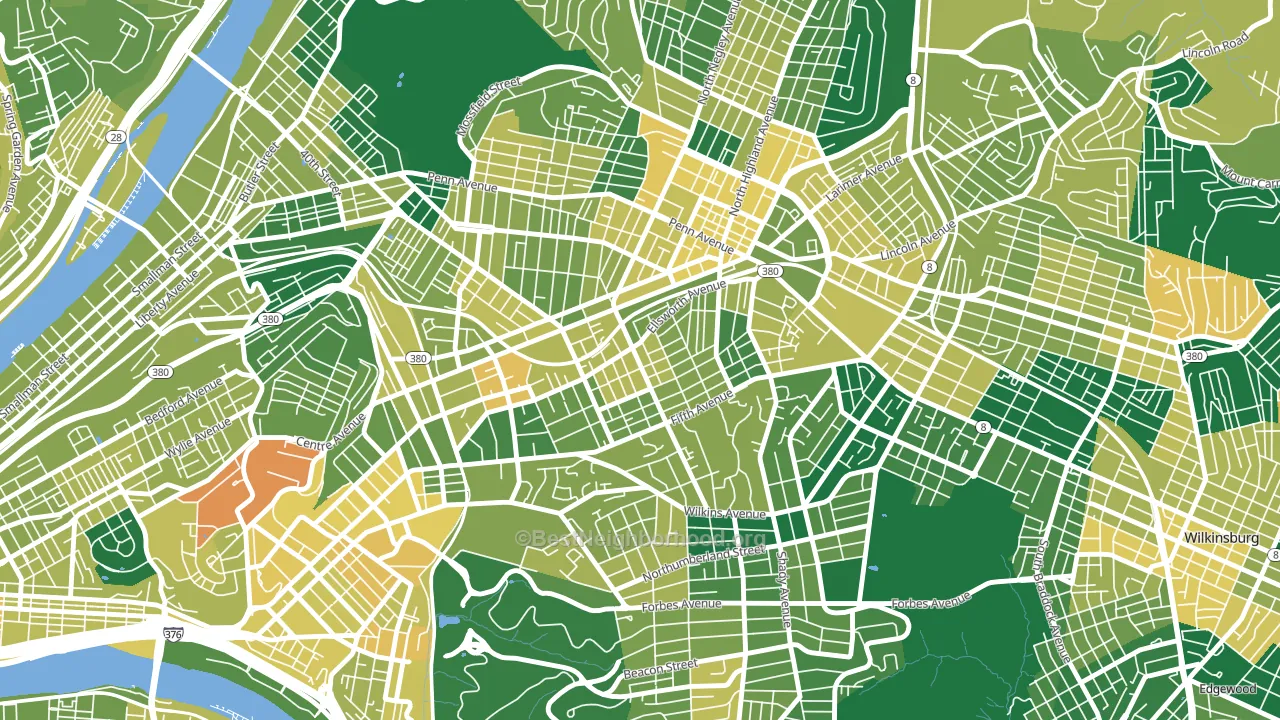 Shadyside, Pittsburgh, PA block-group voter-turnout map