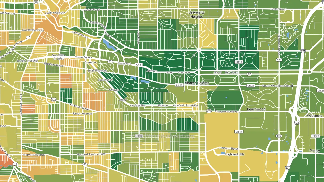 Shaker Heights, OH block-group voter-turnout map