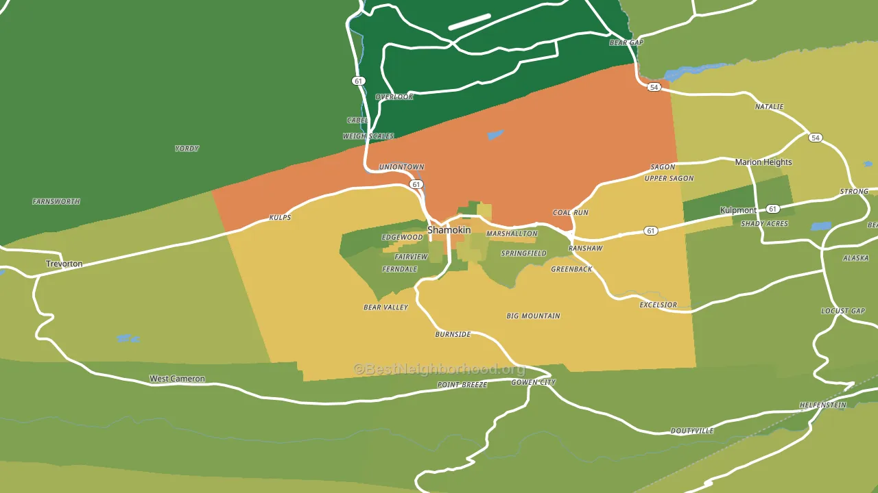 Shamokin, PA block-group voter-turnout map