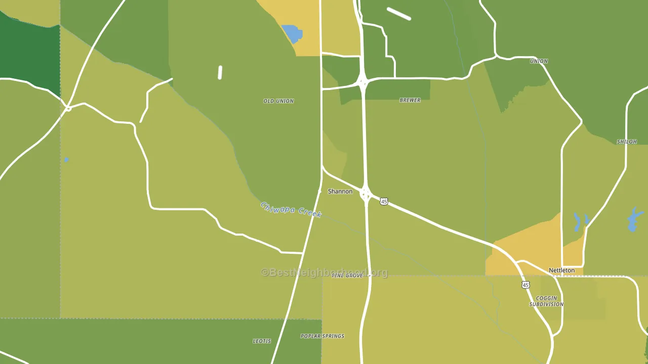Shannon, MS block-group voter-turnout map