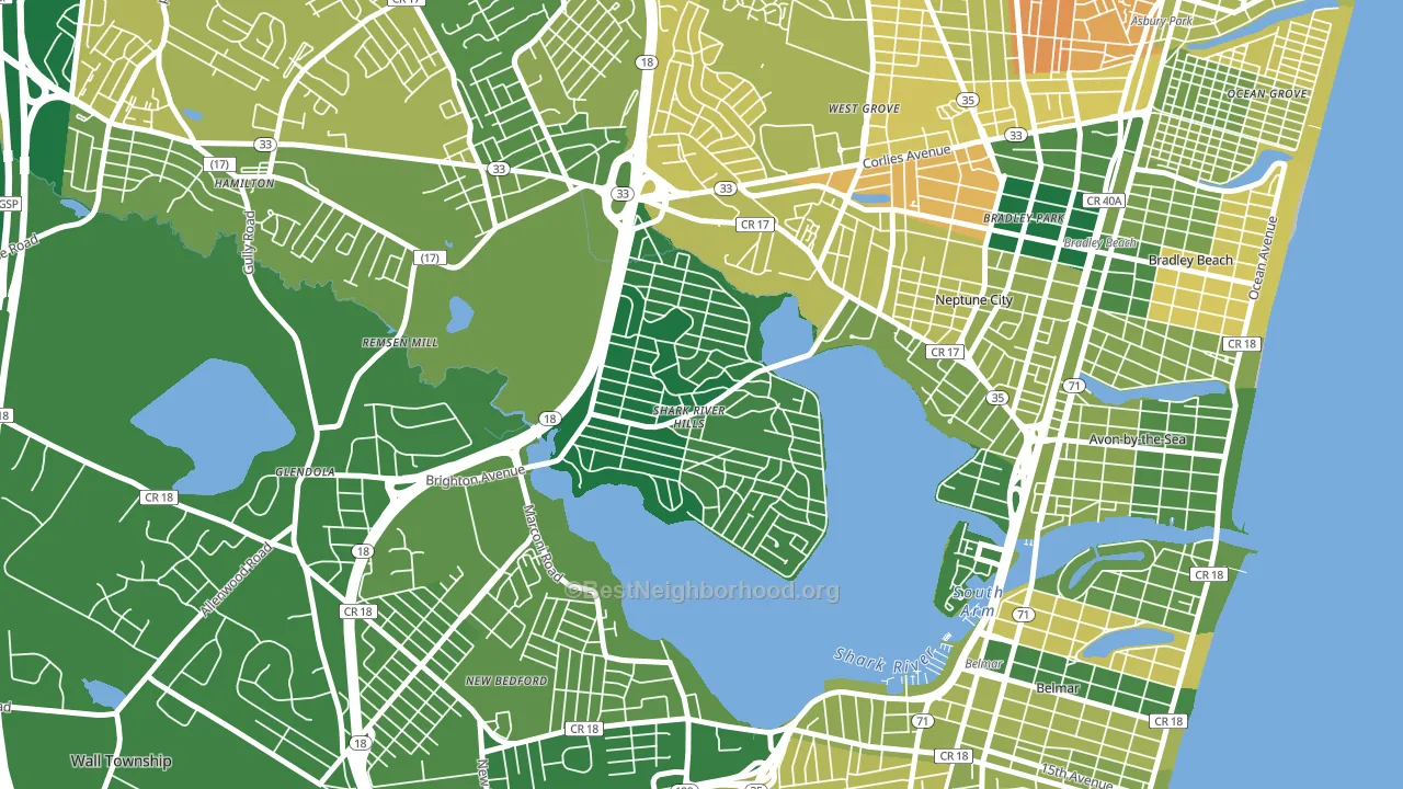 Shark River Hills, NJ block-group voter-turnout map