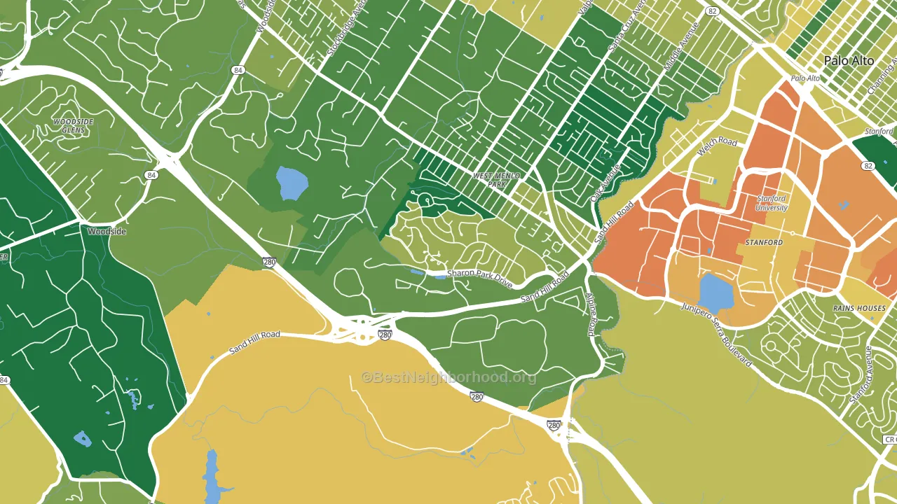 Sharon Heights, Menlo Park, CA block-group voter-turnout map