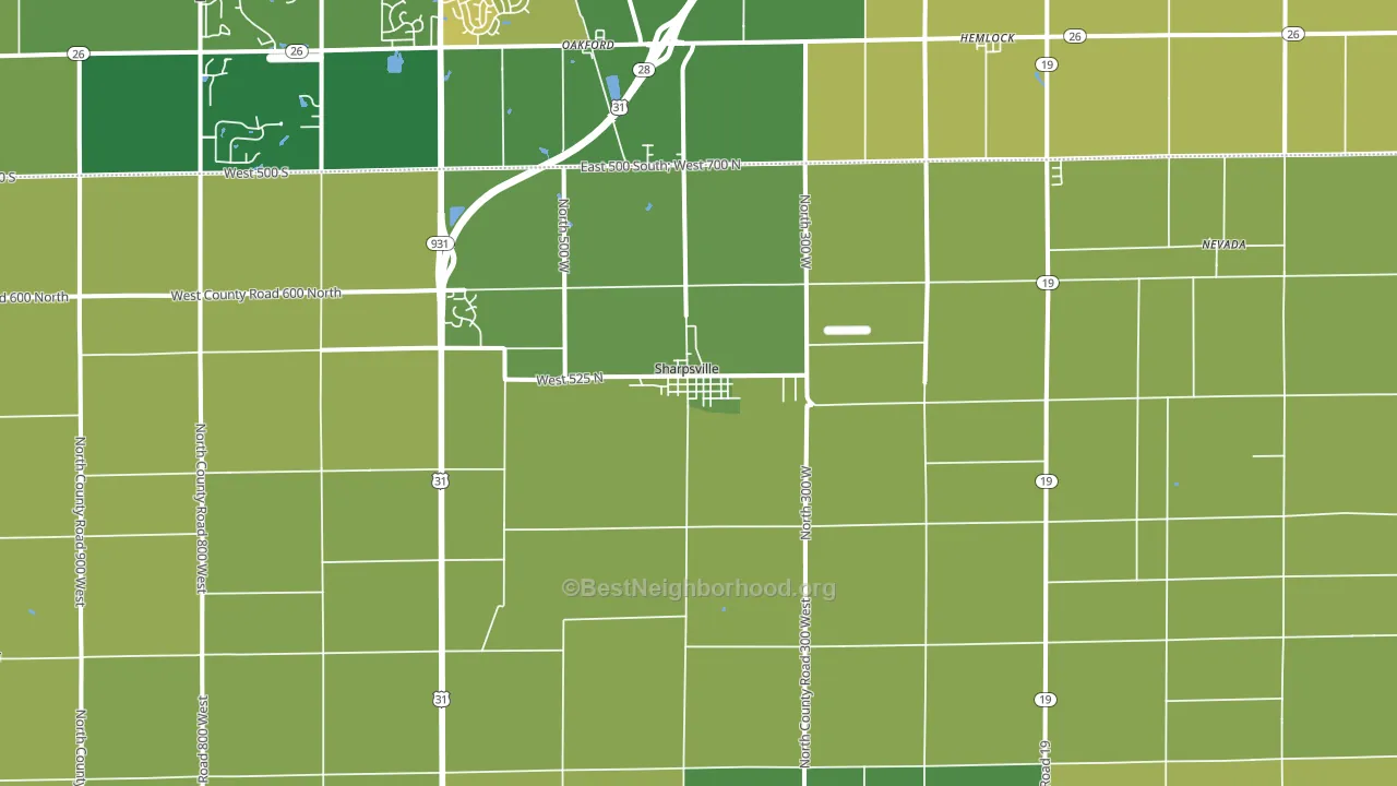 Sharpsville, IN block-group voter-turnout map