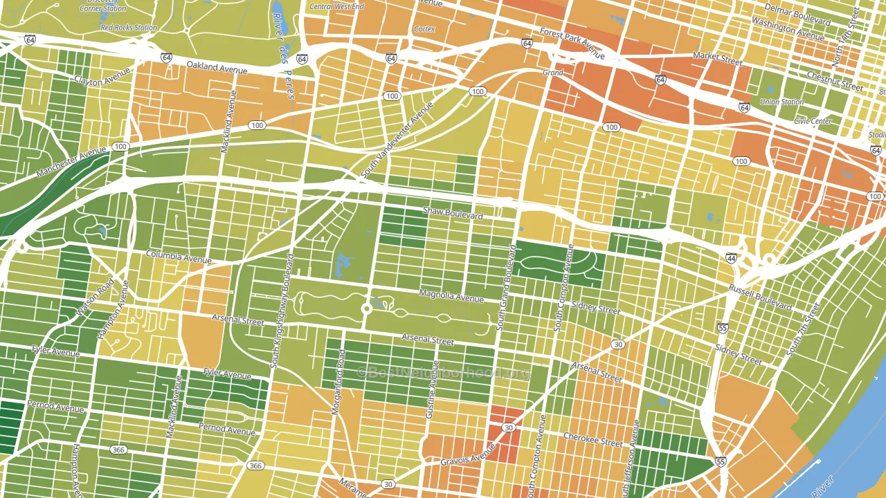 Shaw, St. Louis, MO block-group voter-turnout map