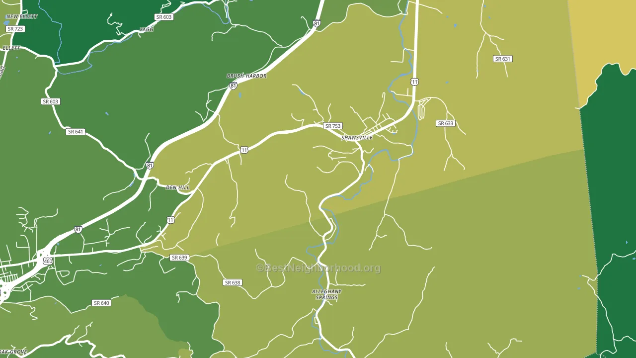 Shawsville, VA block-group voter-turnout map