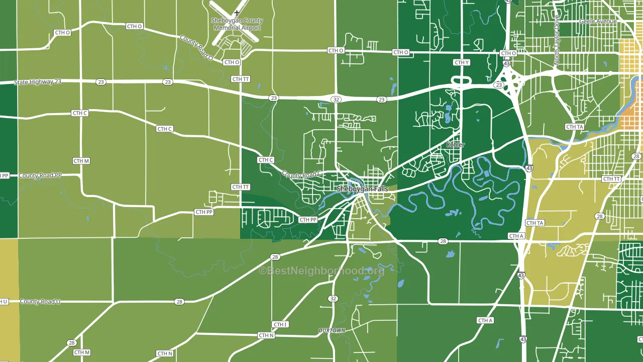 Sheboygan Falls, WI block-group voter-turnout map