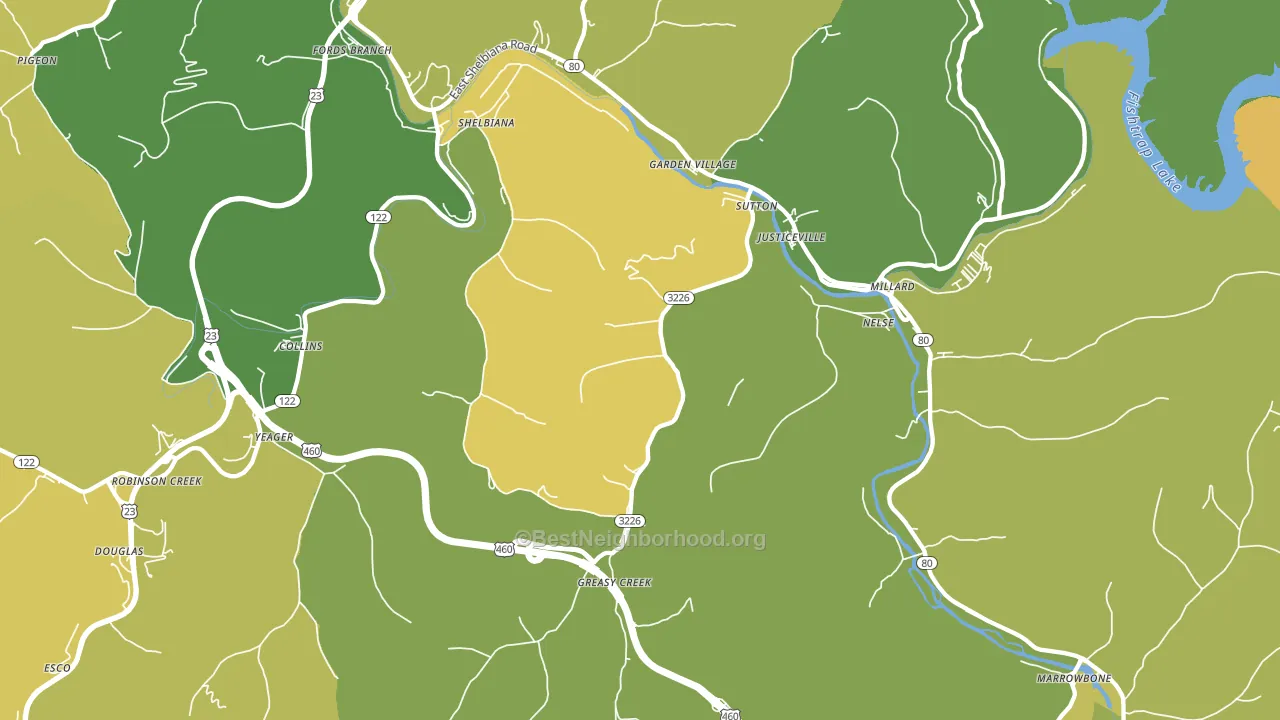 Shelbiana, KY block-group voter-turnout map