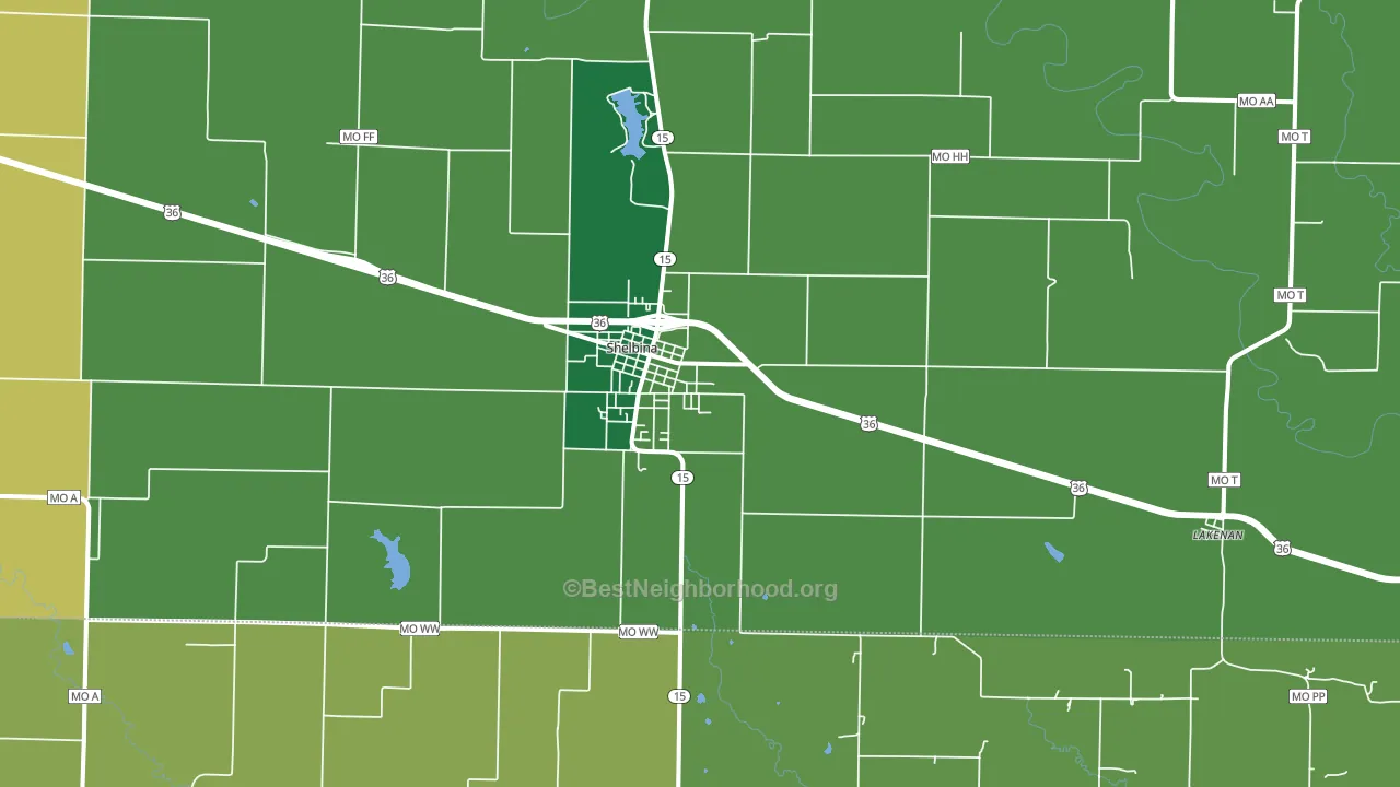 Shelbina, MO block-group voter-turnout map