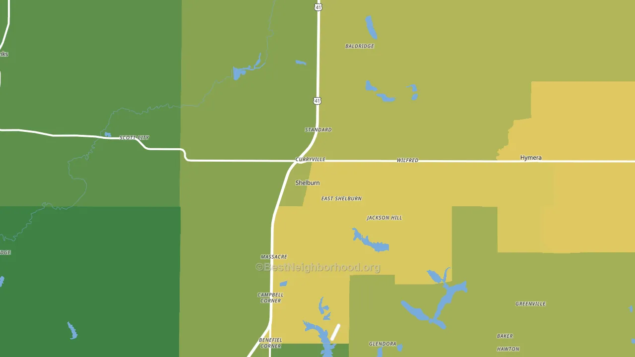 Shelburn, IN block-group voter-turnout map