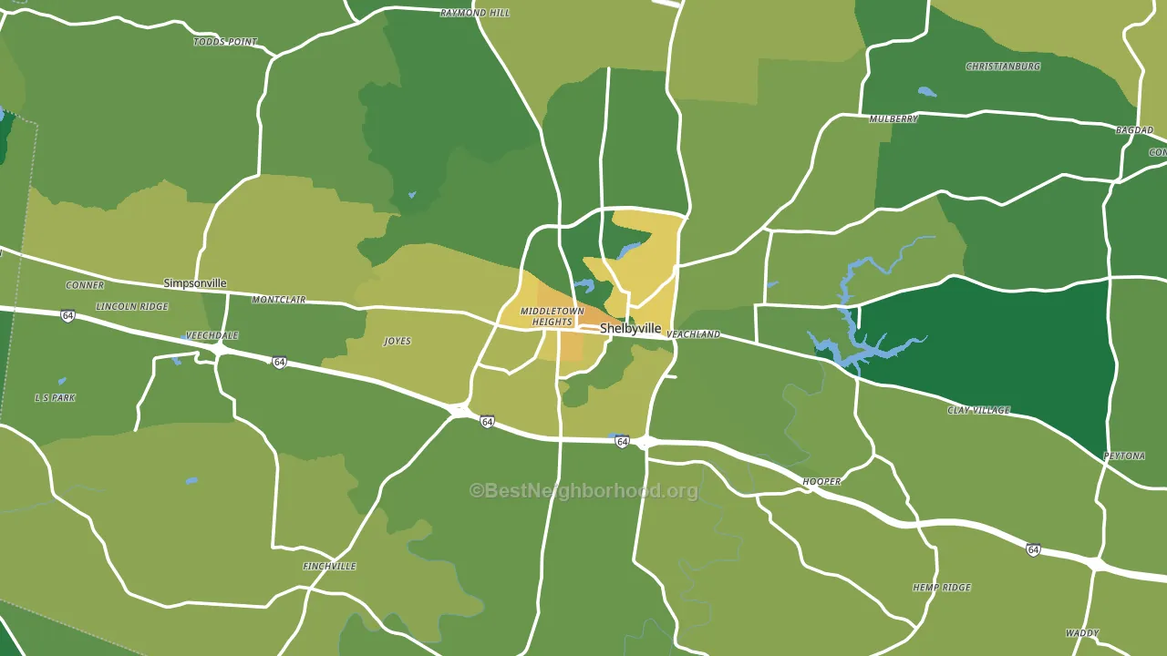 Shelby County, KY block-group voter-turnout map