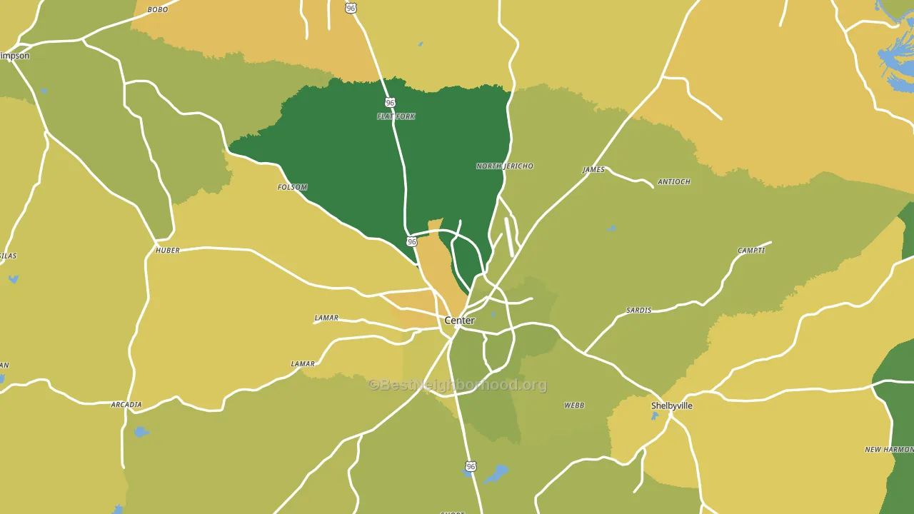Shelby County, TX block-group voter-turnout map