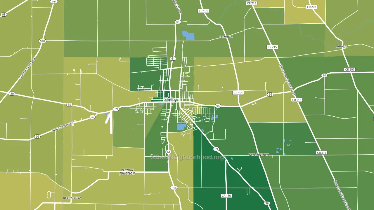 Shelby, OH block-group voter-turnout map