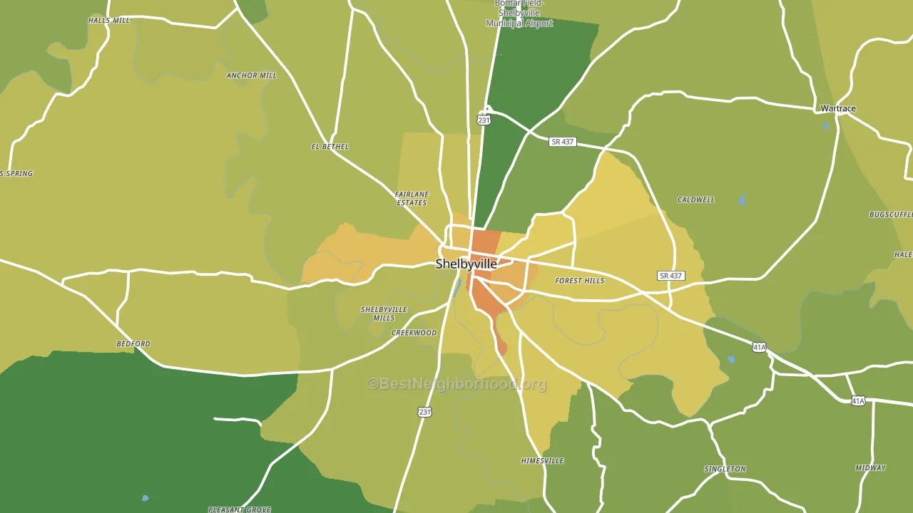Shelbyville, TN block-group voter-turnout map