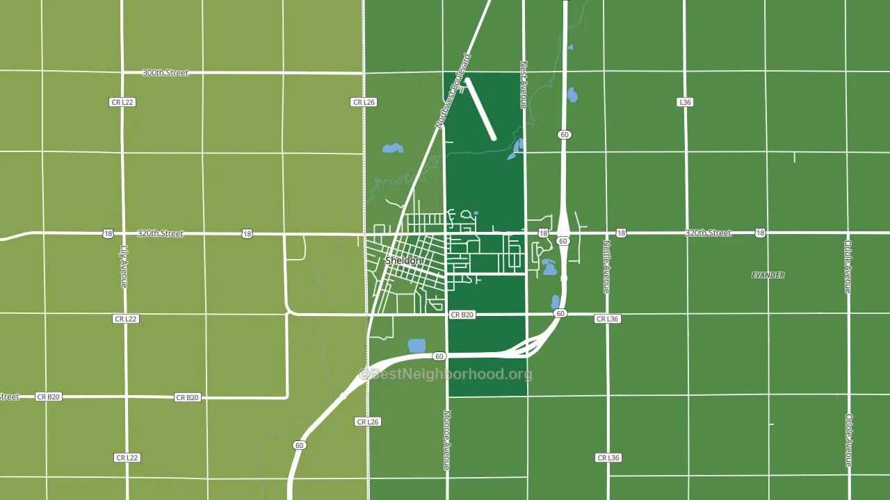 Sheldon, IA block-group voter-turnout map