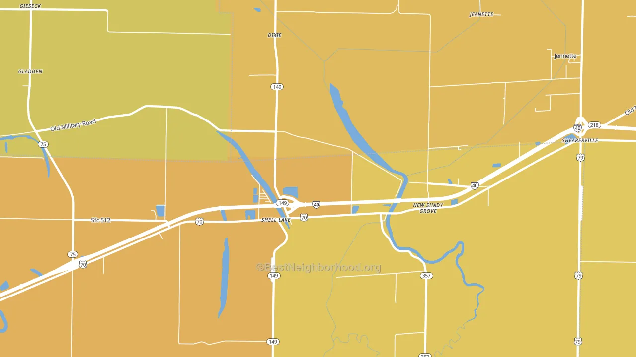 Shell Lake, AR block-group voter-turnout map