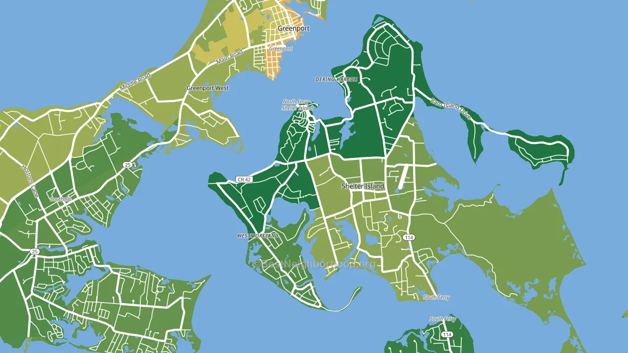 Shelter Island Heights, NY block-group voter-turnout map