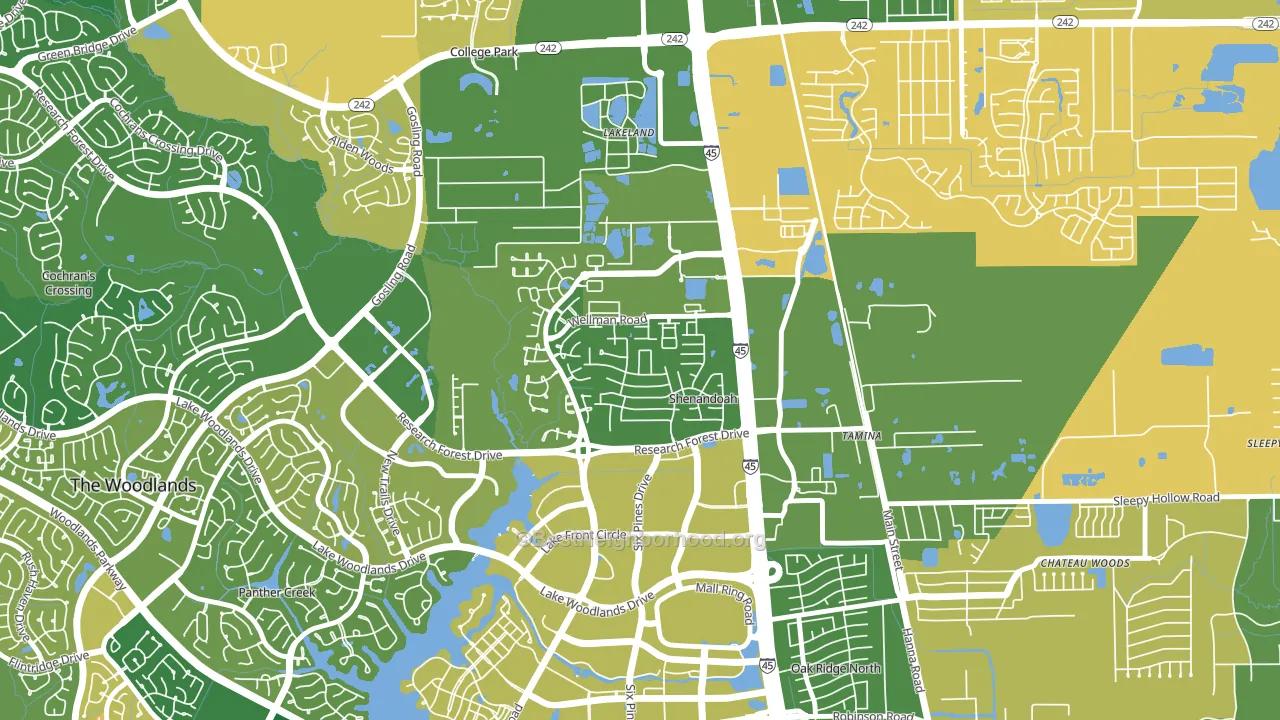 Shenandoah, TX block-group voter-turnout map