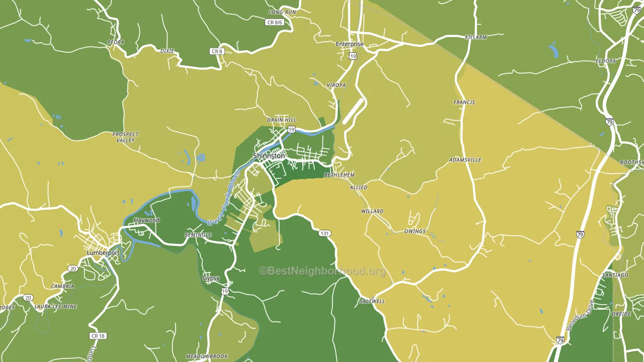 Shinnston, WV block-group voter-turnout map