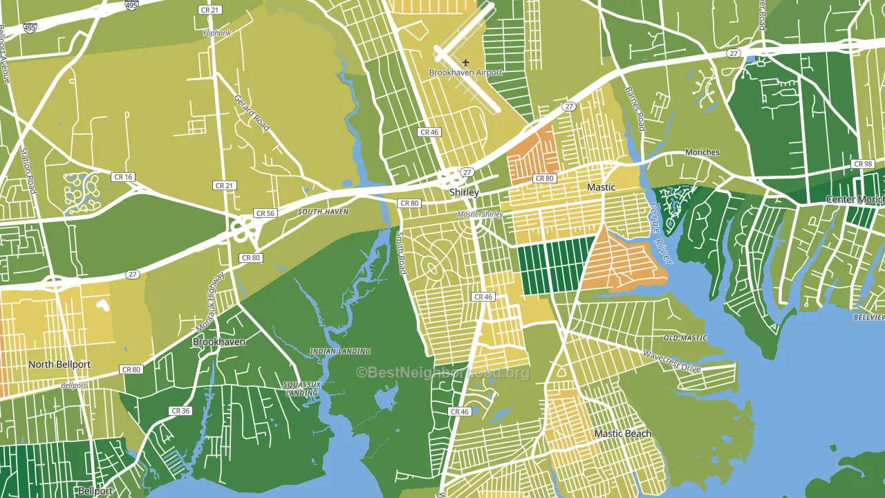 Shirley, NY block-group voter-turnout map