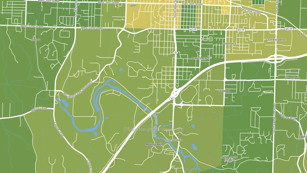 Shoal Creek Drive, MO block-group voter-turnout map