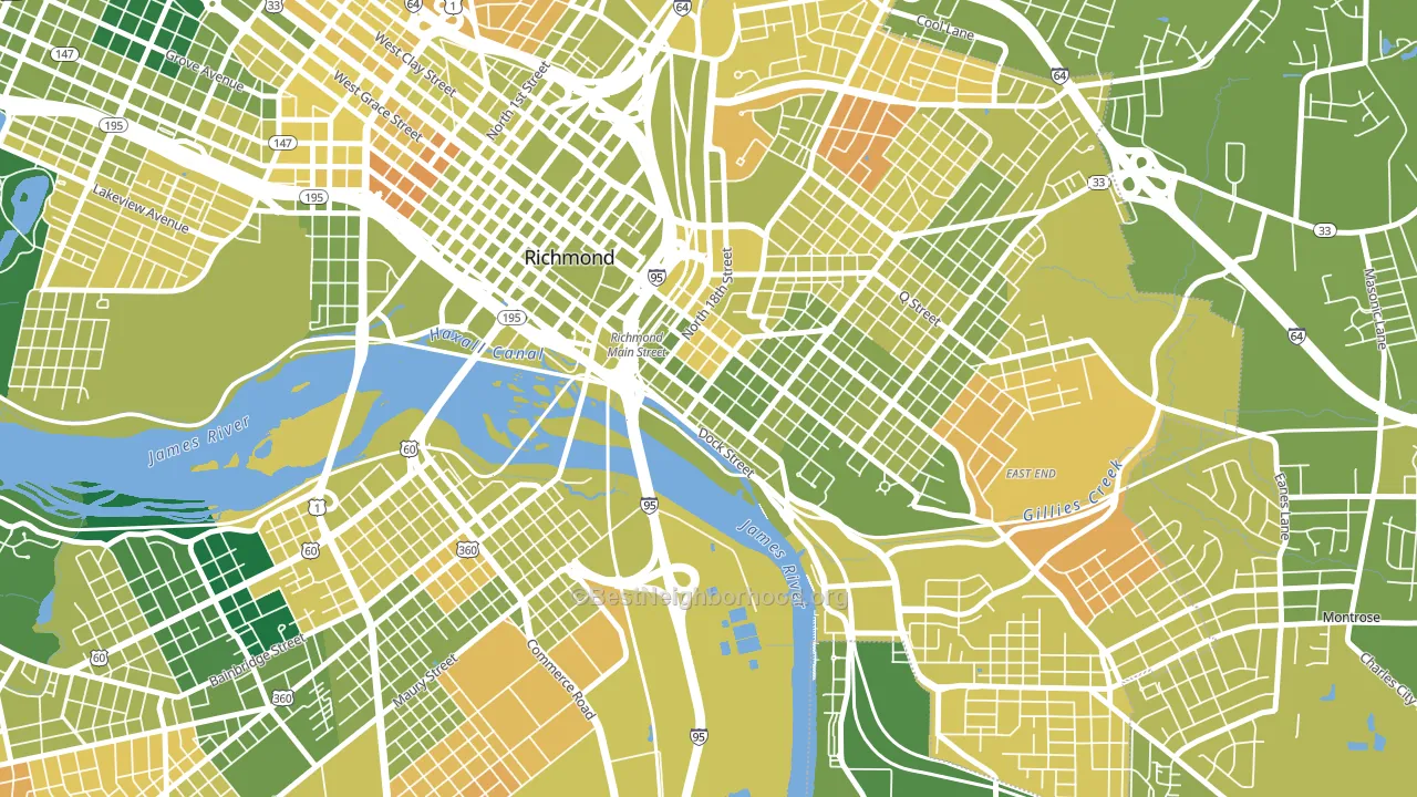 Shockoe Bottom, Richmond, VA block-group voter-turnout map