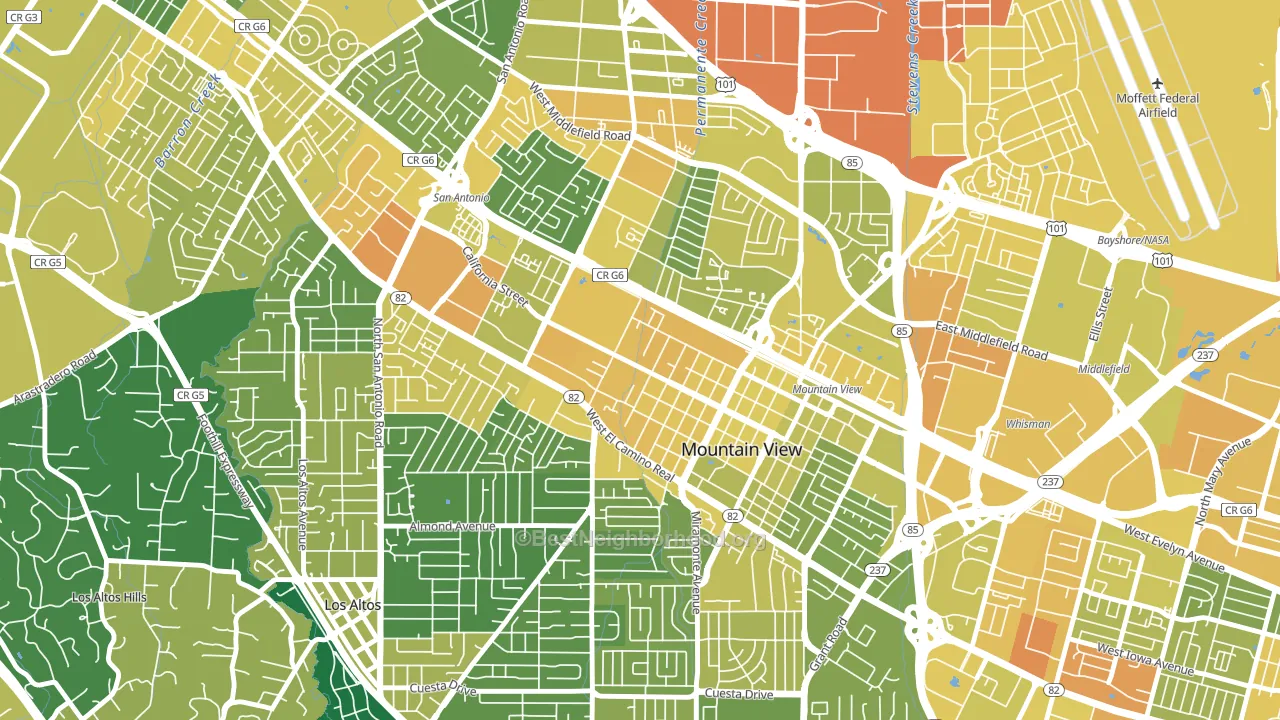 Shoreline West, Mountain View, CA block-group voter-turnout map