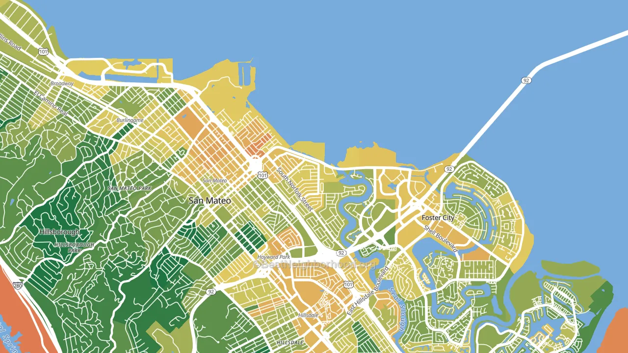 Shoreview, San Mateo, CA block-group voter-turnout map