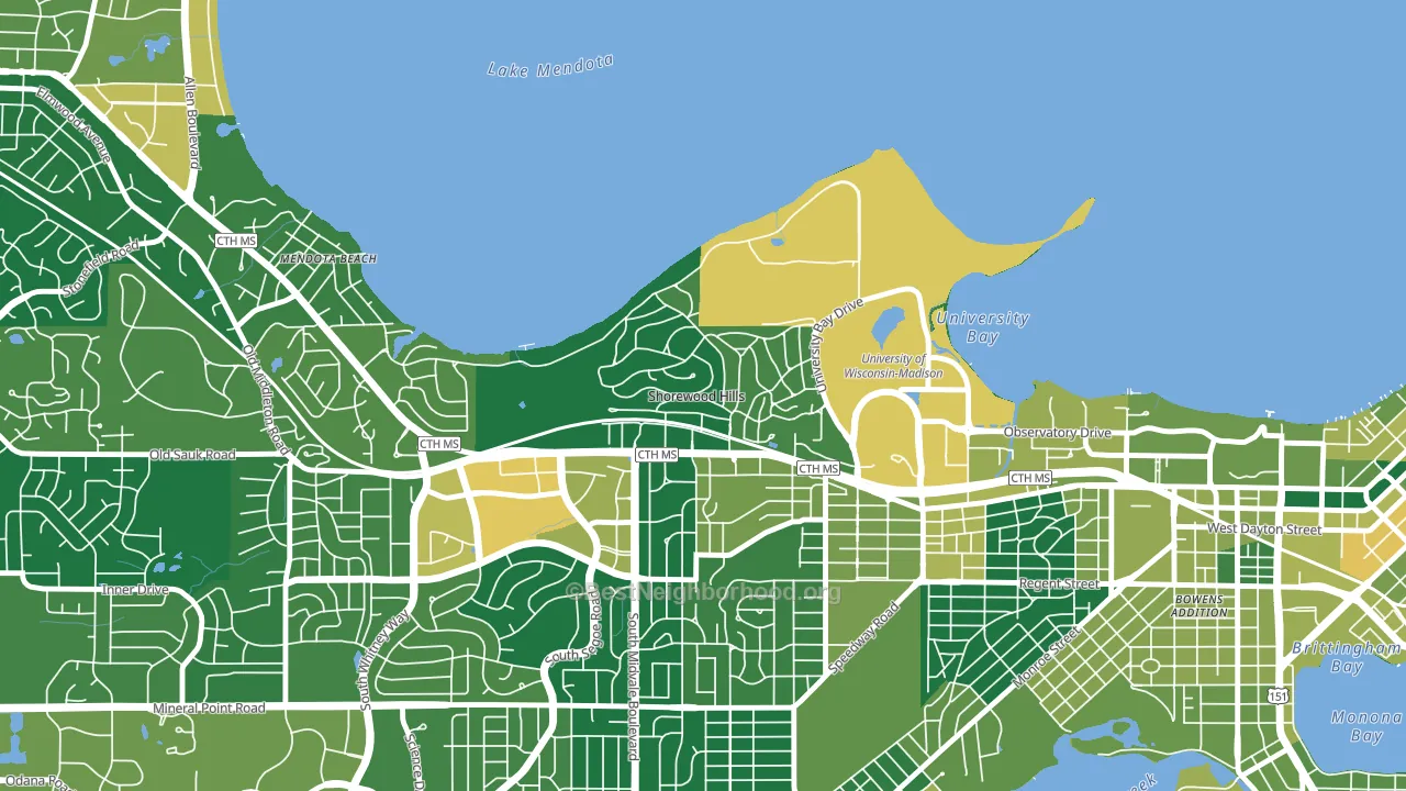 Shorewood Hills, WI block-group voter-turnout map