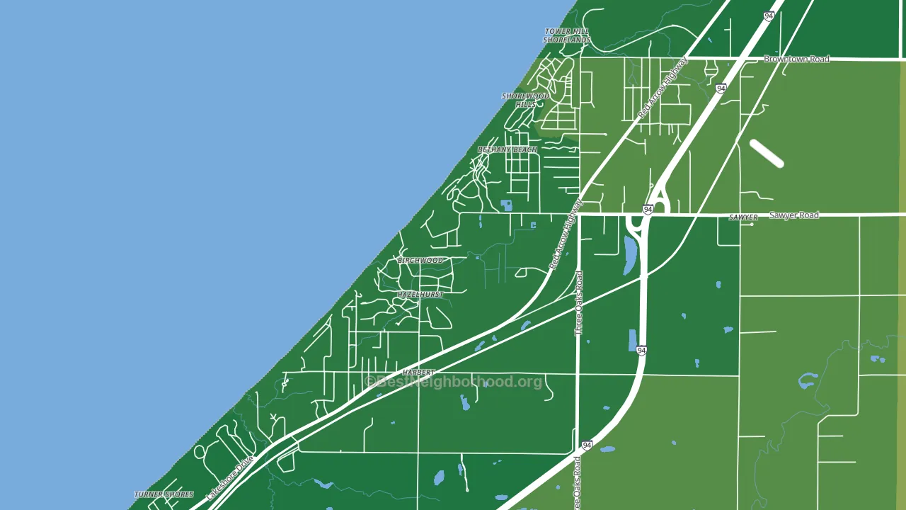Shorewood-Tower Hills-Harbert, MI block-group voter-turnout map