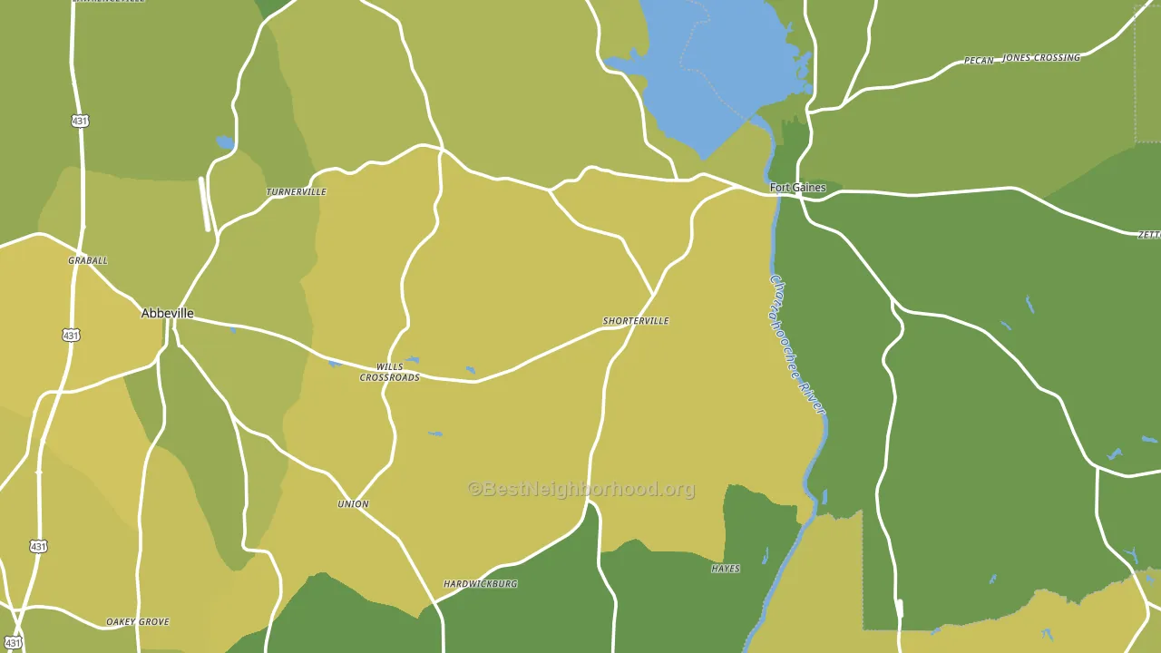 Shorterville, AL block-group voter-turnout map