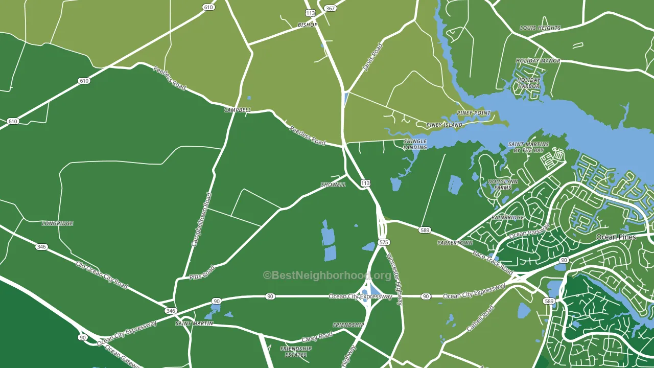 Showell, MD block-group voter-turnout map