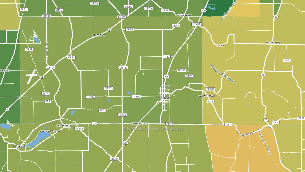 Shreve, OH block-group voter-turnout map