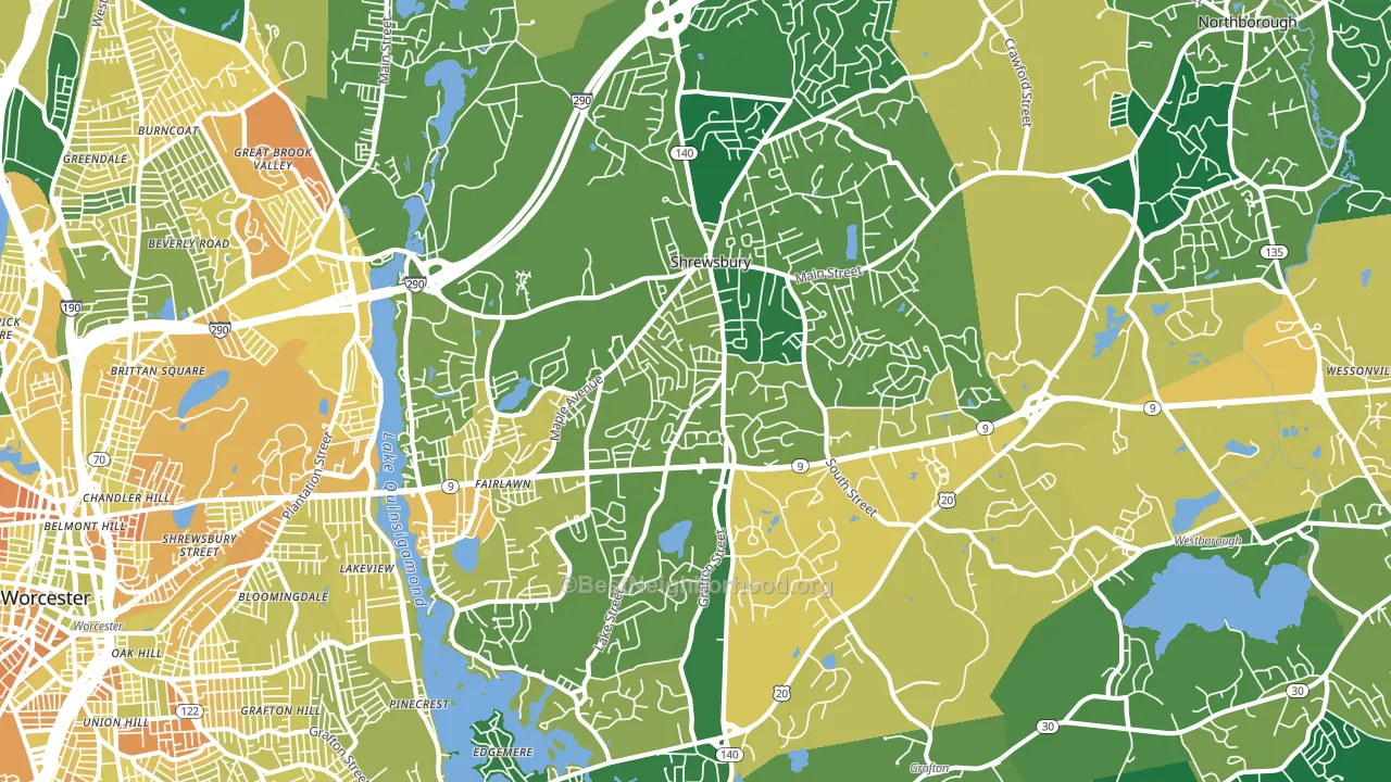 Shrewsbury, MA block-group voter-turnout map