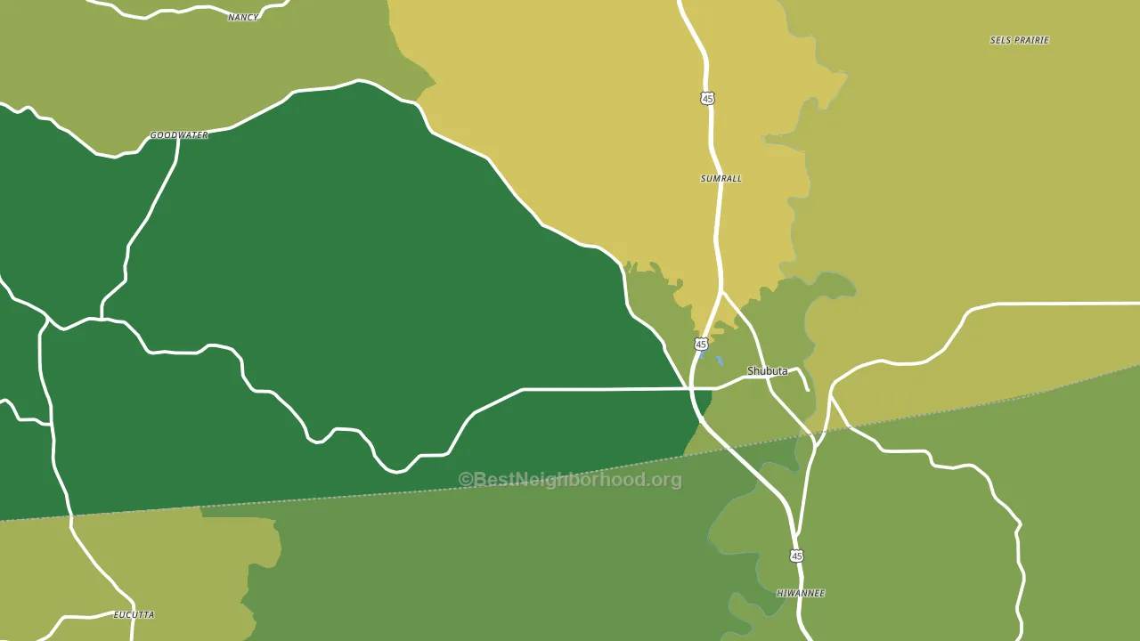 Shubuta, MS block-group voter-turnout map