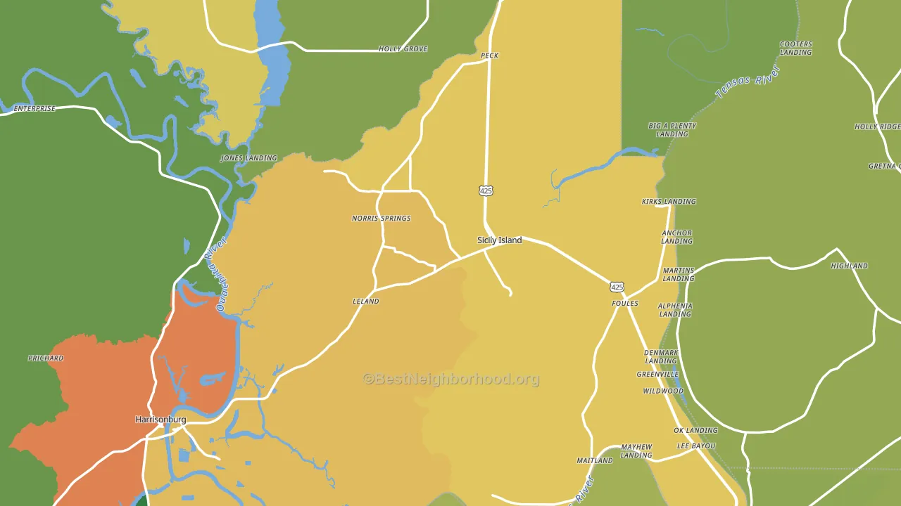Sicily Island, LA block-group voter-turnout map