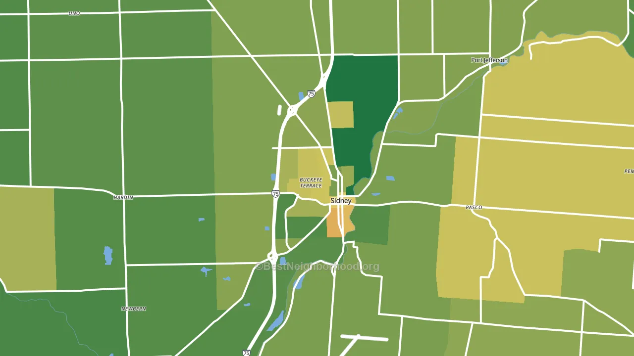 Sidney, OH block-group voter-turnout map