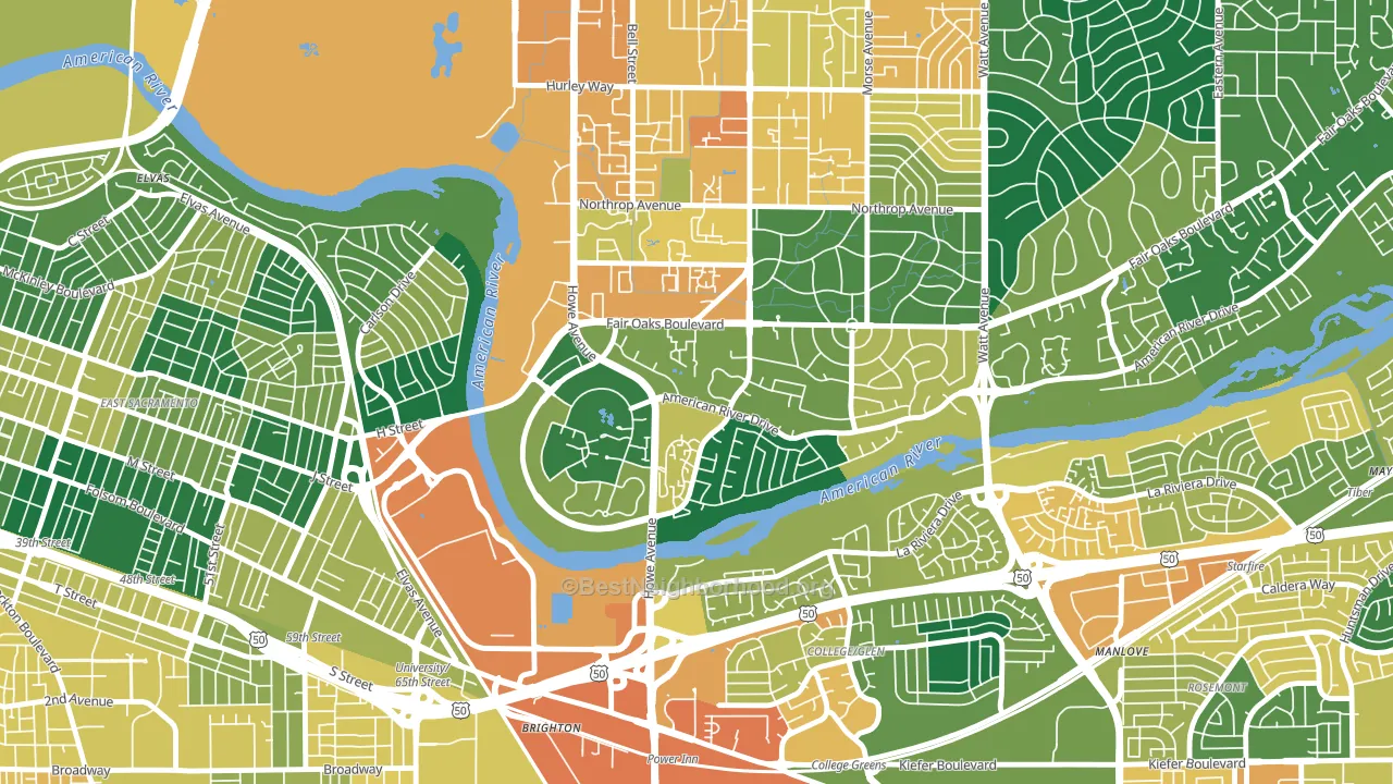 Sierra Oaks, Sacramento, CA block-group voter-turnout map